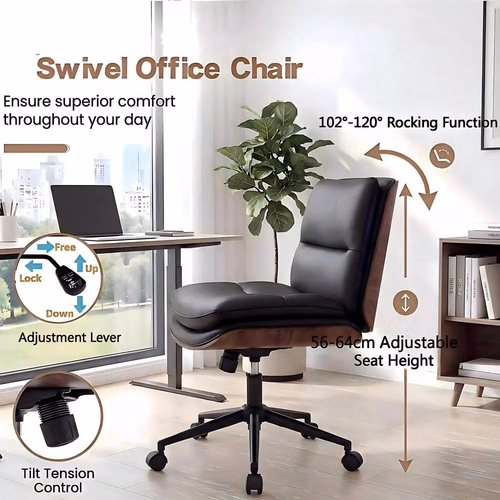 Costway Armless Swivel Office Chair in Black with Height Adjustment and Castors – 9