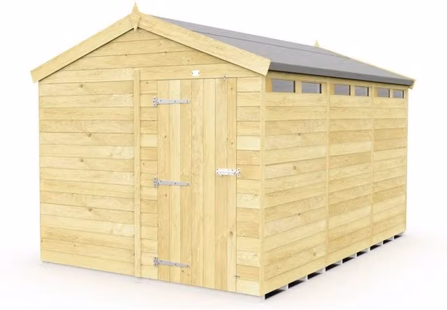 Buttercup Farm Apex Security Wooden Shed in Brown with Single Door, W231 x D358 x H217 cm