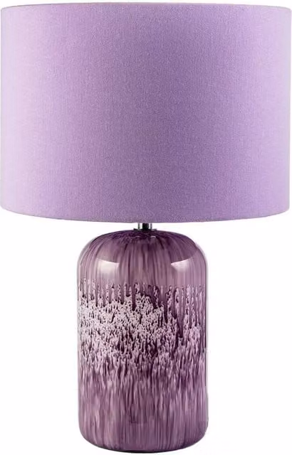 Happy Homewares Modern Marble Drip Snowflake Glass Table Lamp with Linen Shade in Lilac, H 46.0 cm x W 30.0 cm x D 30.0 cm – 1