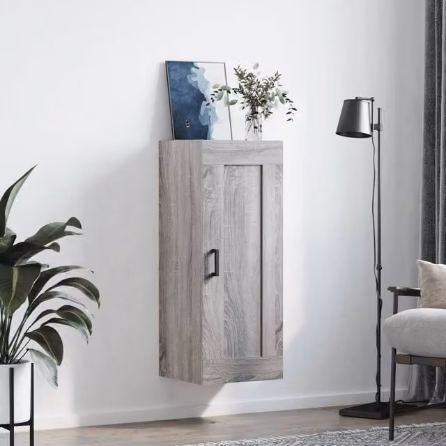 Berkfield Home Wall Mounted Cabinet in Grey, W/D/H: 34.5 x 34 x 90 cm
