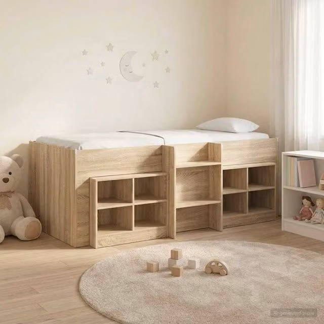Berkfield Home Loft Bed Frame with Cabinet, 3-Piece Sonoma Oak Engineered Wood Set in Brown