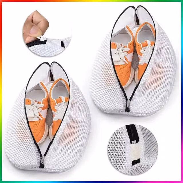 FLAVORA 2-Piece White Mesh Zipper Shoe Laundry Wash Bags – 1