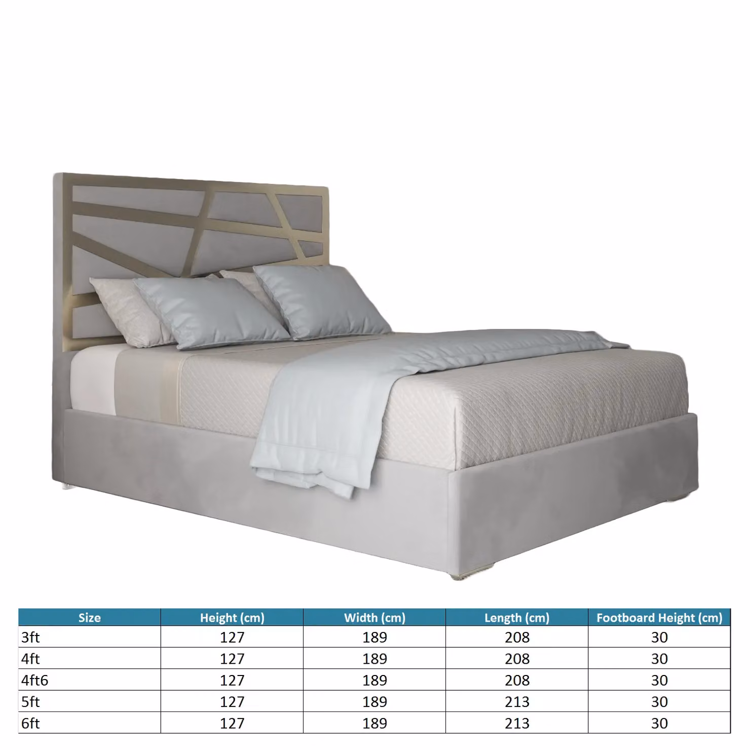 Casani Modern Upholstered Velvet Bed Frame in Grey and Silver, W/D/H: 140 x 200 x 127 cm (Height: 189 cm) – 2