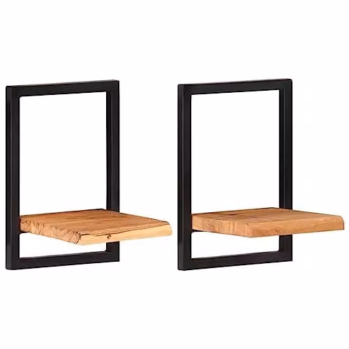 vidaXL Set of 2 Industrial Wall Shelves in Acacia Wood and Steel, W/D/H: 25 x 25 x 35 cm – 1