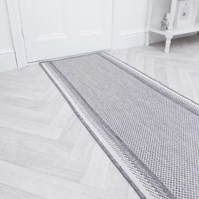 runrug Geo Geometric Carpet Runner Rug in Grey, Reversible and Stain Resistant, W/D/H: 60 x 300 cm, 2mm thickness