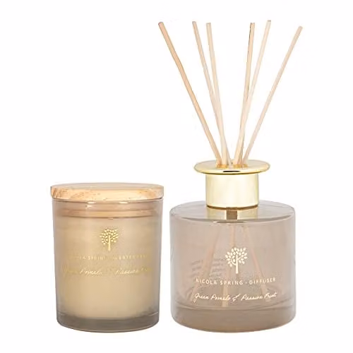Nicola Spring Pomelo & Passion Fruit Scented Candle and Reed Diffuser Set in Grey, 130g Soy Wax Candle and 200ml Diffuser