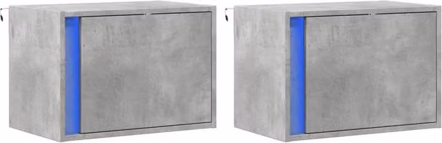 Berkfield Home Set of 2 Wall-mounted Bedside Cabinets with Integrated LED Lights in Grey