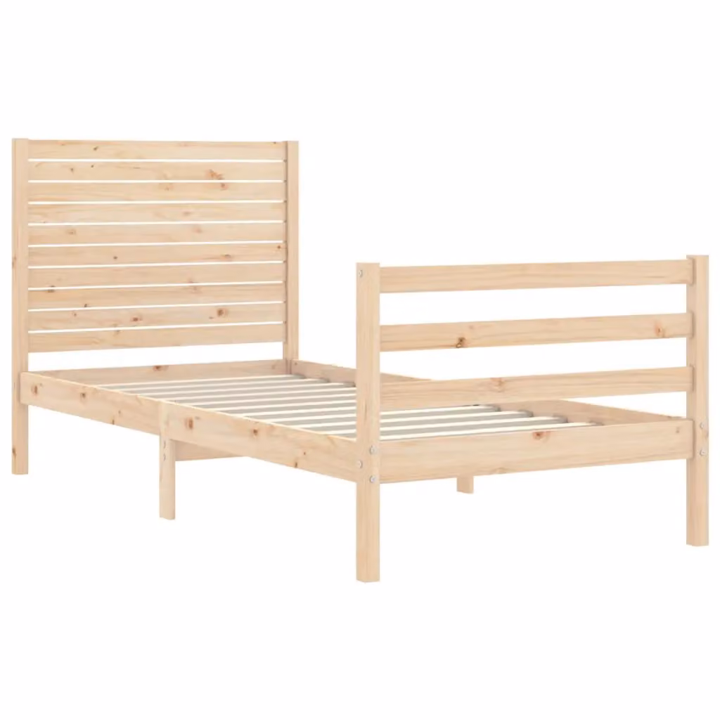 Berkfield Home Small Single Solid Pine Wood Bed Frame with Headboard in Brown – 2