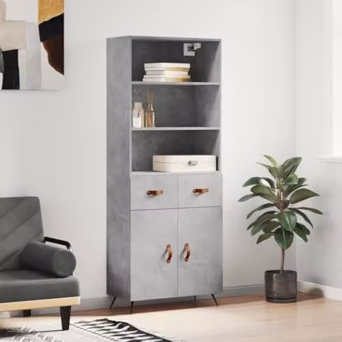 vidaXL Industrial Style Highboard Sideboard in Concrete Grey with Drawers and Doors – 2