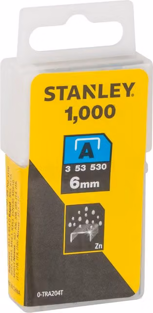 Stanley Light Duty Galvanised Flat Wire Staples, Silver, 6mm