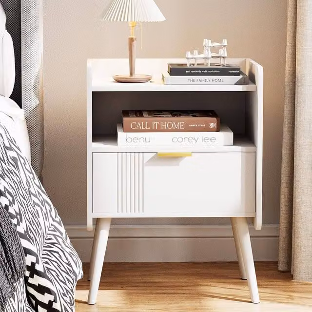 Huhote Stylish 2 Tier Bedside Table with Drawers in White