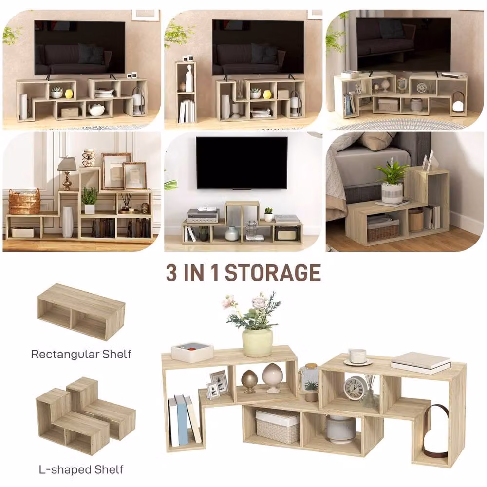 Wyld Haus Tota 3 Block Modular TV Stand, Grey Oak Wood Effect in Natural, W: 134-180 cm, D: 30.5 cm, H: 44 cm – 5