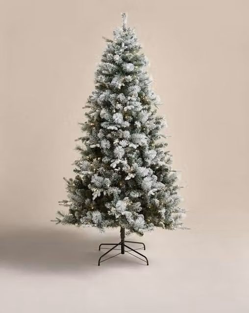 M&S 7ft Pre-Lit Snowy Monterey and Scots Pine Christmas Tree in White and Green with Warm White Lights