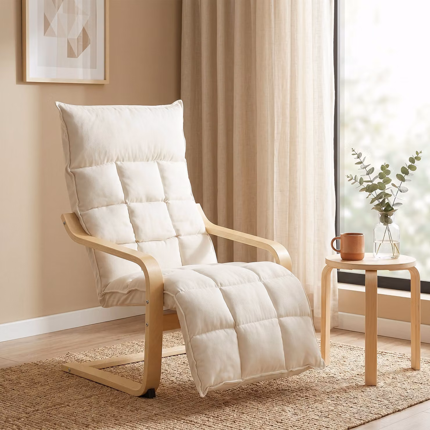 HOMCOM Modern Accent Chair with Ottoman and Armrests in White – 2