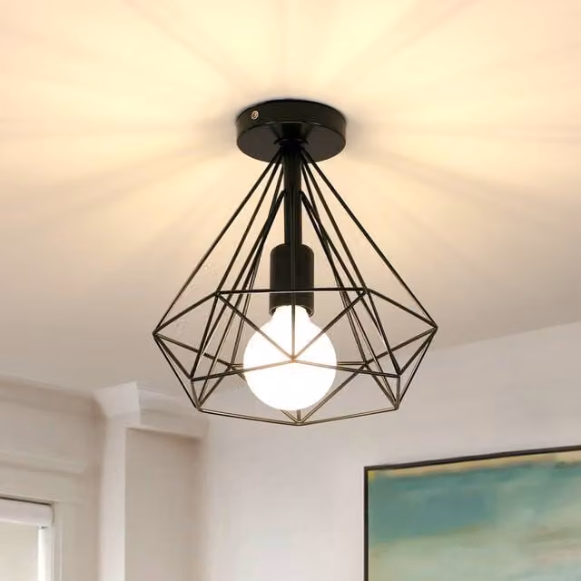 Pheashine Retro Black Metal Ceiling Light with E27 Socket, Length: 25 cm