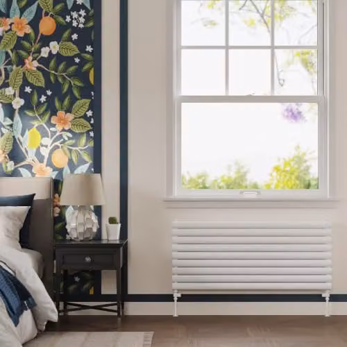 UK Radiators Omeara Axis White Elliptical Tube Horizontal Designer Double Panel Radiator W: 120 cm, H: 52.2 cm – 2