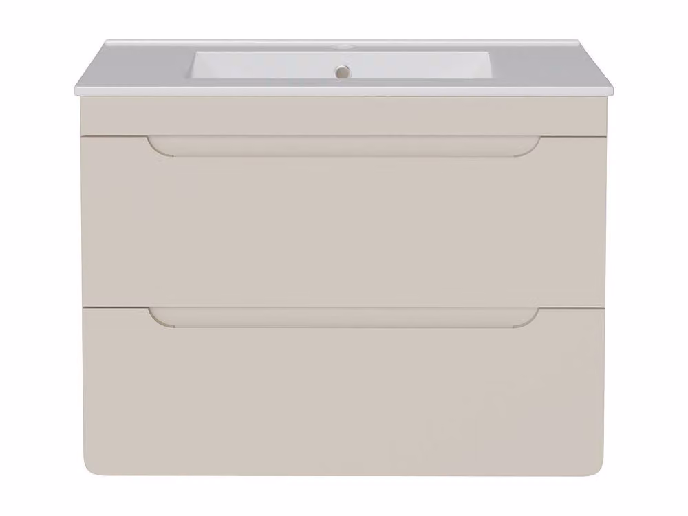 Vente-unique Suspended Bathroom Vanity Unit with Inset Ceramic Basin, Beige, W: 80 cm, D: 46 cm, H: 59 cm – 2
