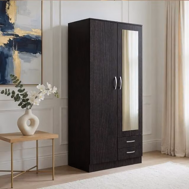 Roma Black Oak 2 Door 90cm Wardrobe with Mirror