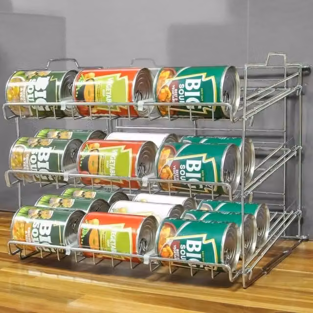 EONLION Stackable 3 Tier Can Rack Organizer and Dispenser in Silver