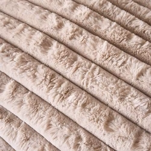 OHS Ribbed Faux Fur Bolster Pillow in Sand, W/D/H: 125 x 45 x 45 cm – 2