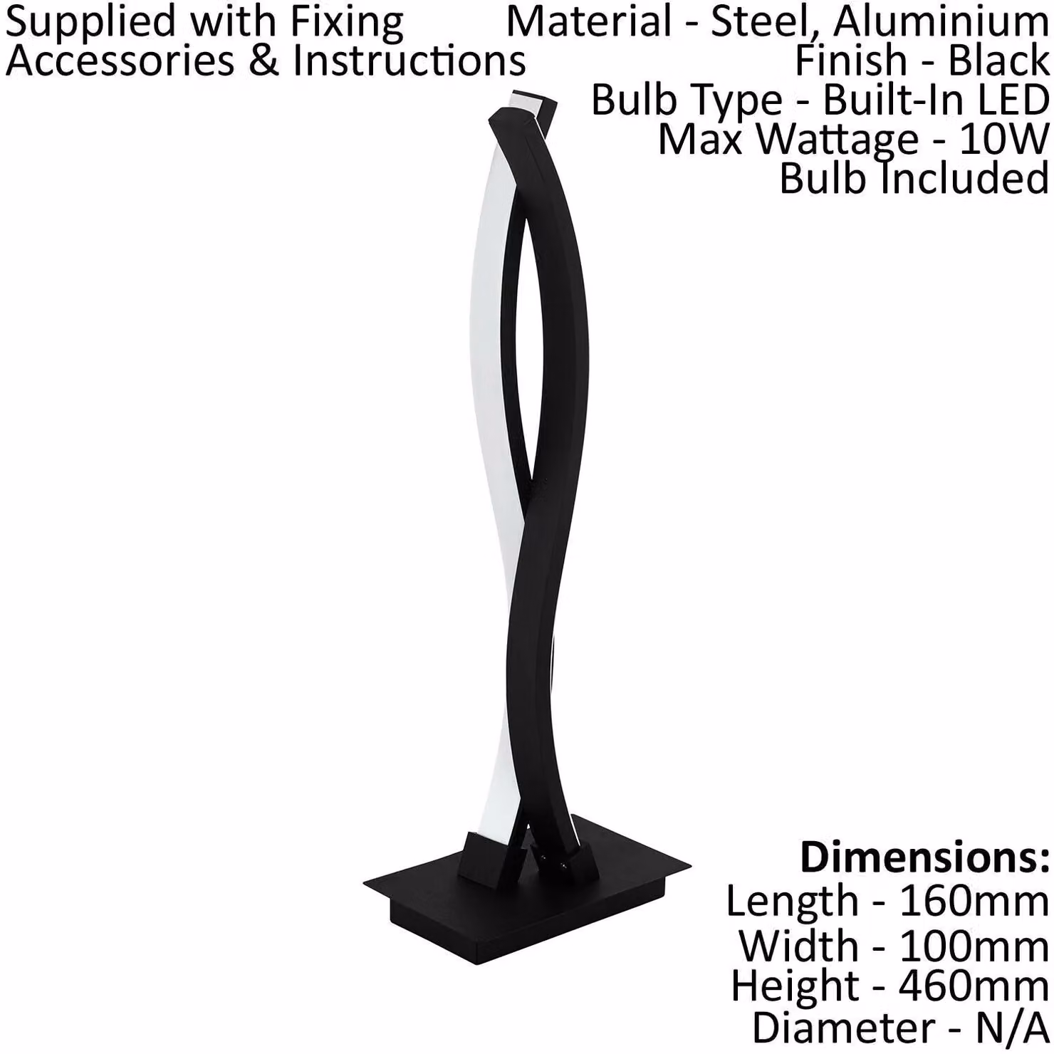 Loops LED Table Desk Lamp with White Plastic Shade and Black Metal Base, Height Adjustable, Warm White – 2