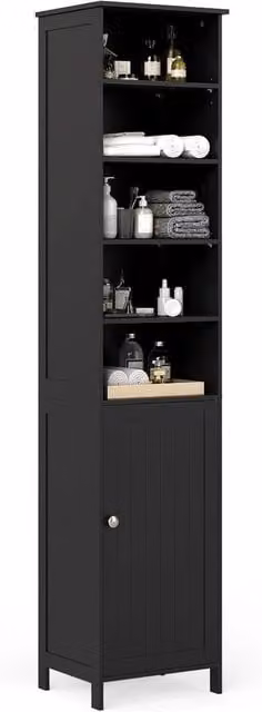 FORGEVIO Slim Freestanding Tall Bathroom Storage Cabinet in Black