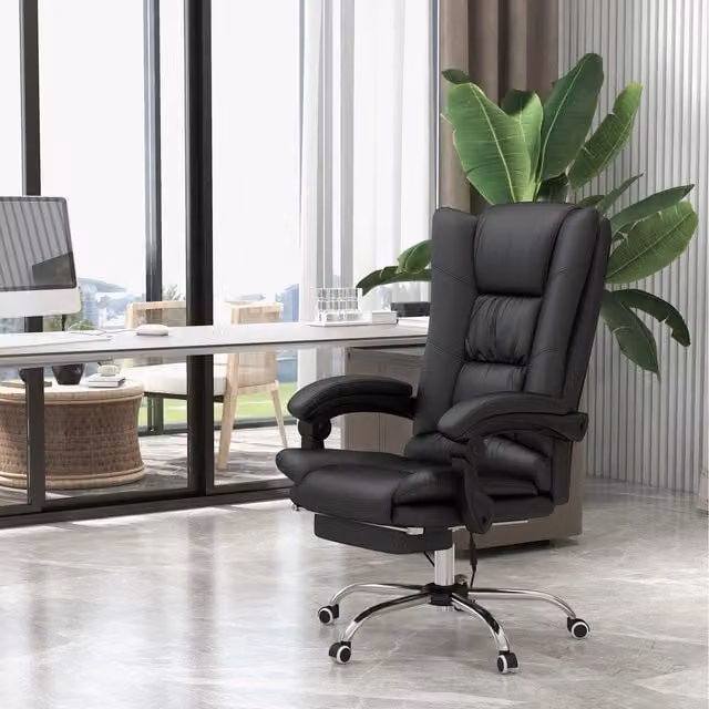 Vinsetto Black Synthetic Leather 4 Point Massage Executive Office Chair with Headrest and Armrests