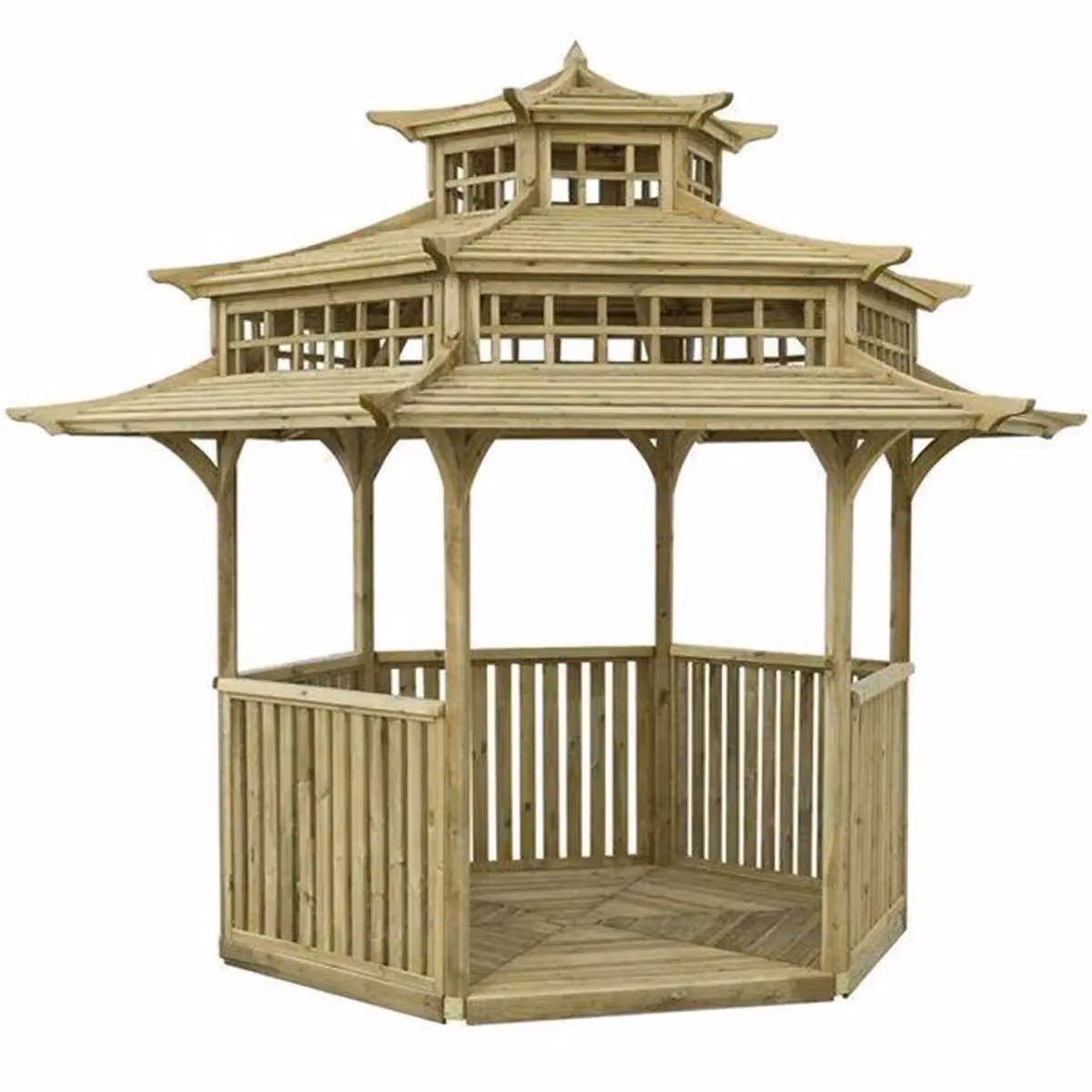 Cheshire Pressure Treated 6-Sided Oriental Pagoda Garden Structure in Light Oak – 3
