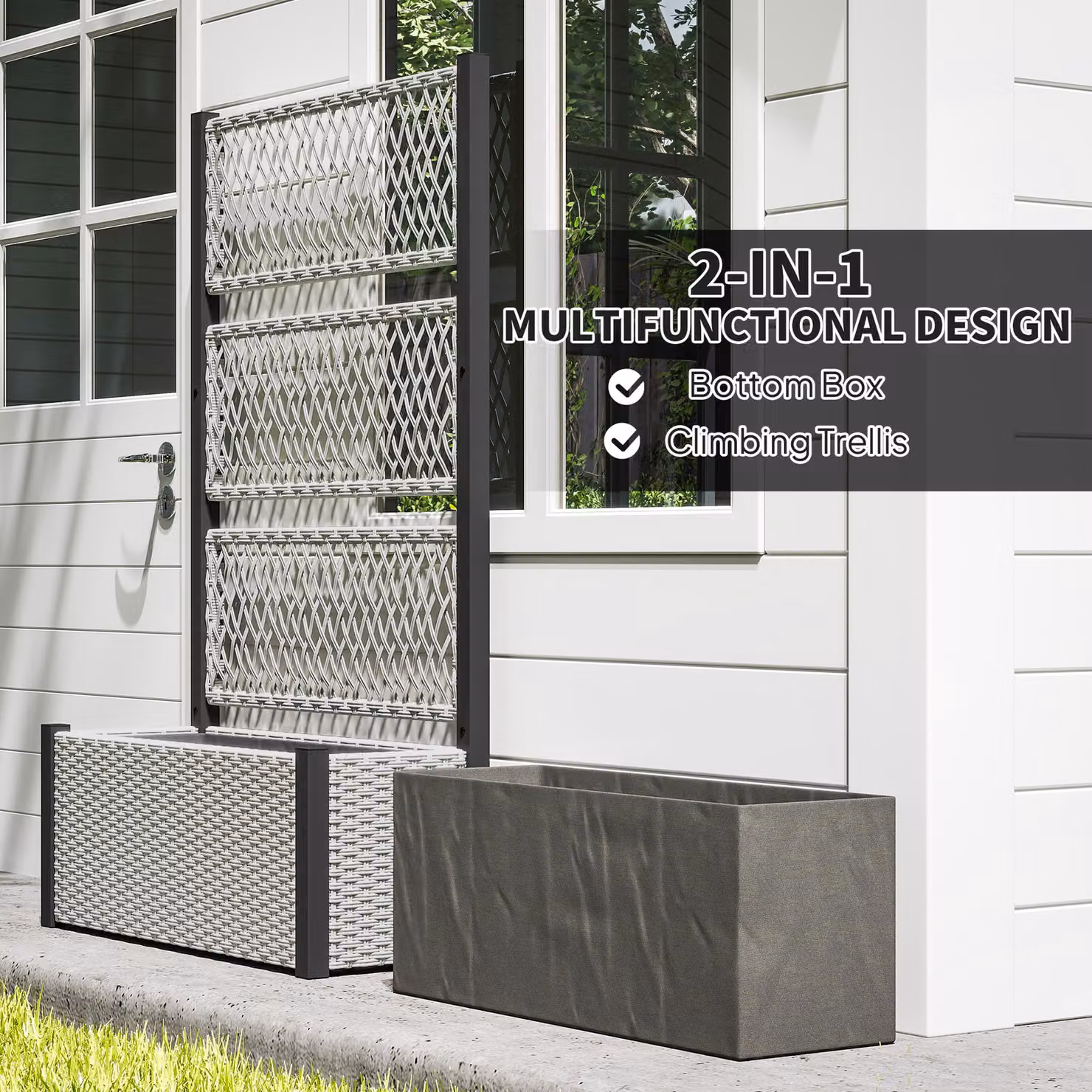Outsunny Garden Planter Box with Trellis and Liner in Mixed-grey, W/D/H: 90 x 35 x 148 cm – 5