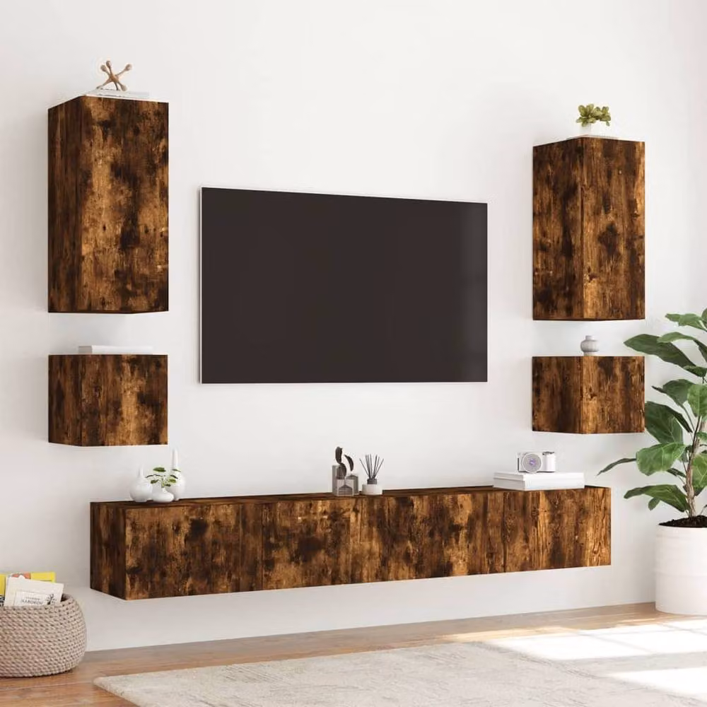 Berkfield Home Modern Wall Mounted TV Cabinet with Integrated LED Lights in Smoked Oak Brown, W/D/H: 40.5 x 35 x 40.5 cm – 5