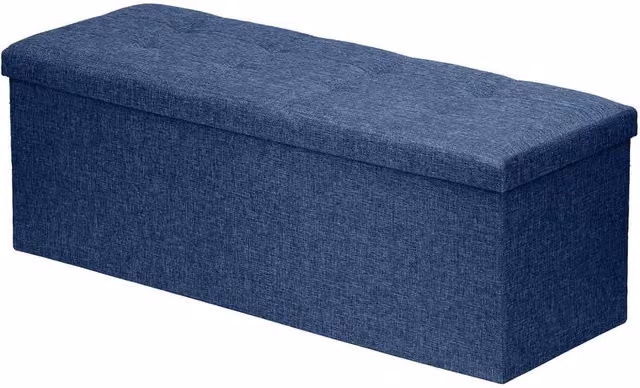 Harbour Housewares Foldable Storage Ottoman Bench in Blue Fabric, W/D/H: 111 x 39 x 36 cm – 8
