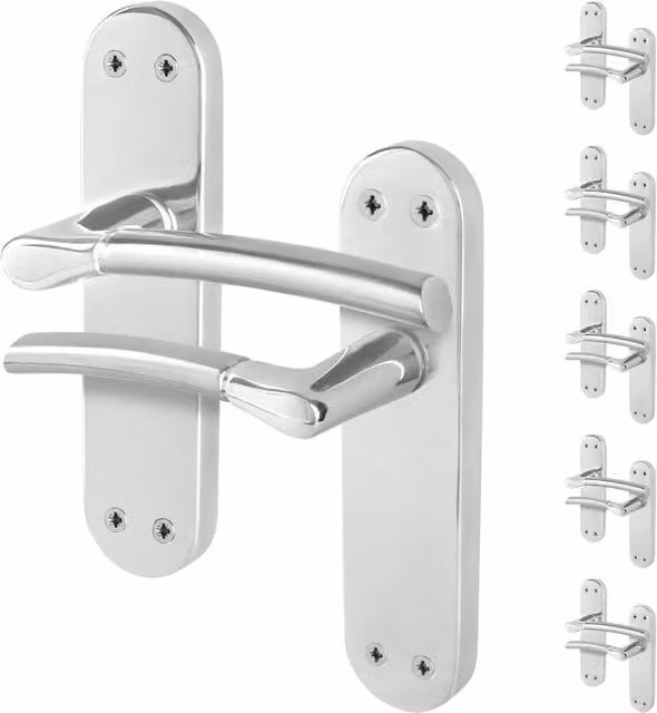 AFIT Boston Backplate Feature Door Handles, Chrome Satin Nickel, 6 Pairs, W: 15.0 cm x H: 15.0 cm x D: 15.0 cm – 1