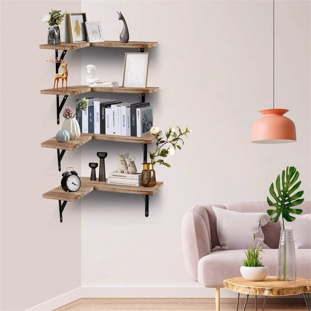 Nordara 4-Piece Brown Wood Corner Floating Wall Mounted Shelves – 2