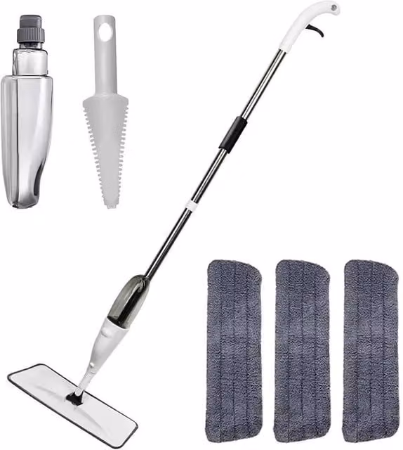 KORVIXA White Spray Mop with Refillable Microfibre Head – 1