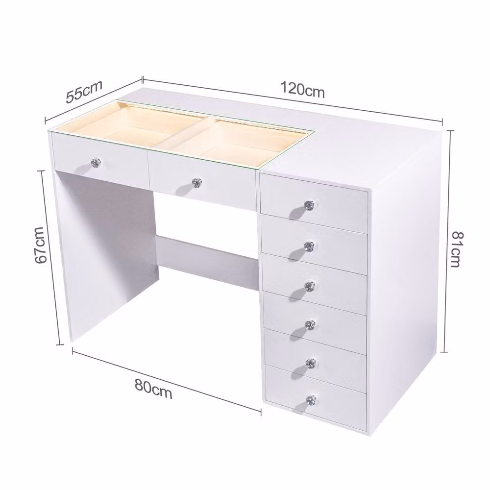 FENCHILIN 8-Drawer Vanity Dressing Table with LED Lights, White, W/D/H: 120 x 55 x 81 cm – 3