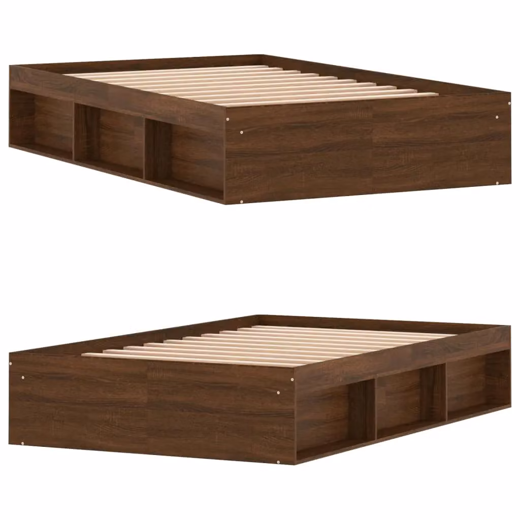 Berkfield Home Modern Bed Frame in Brown Oak with Side Compartments, W/D/H: 120 x 200 cm – 3