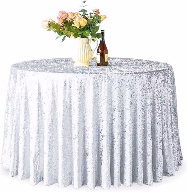 Neel Blue White Diamond Velvet Round Tablecloth