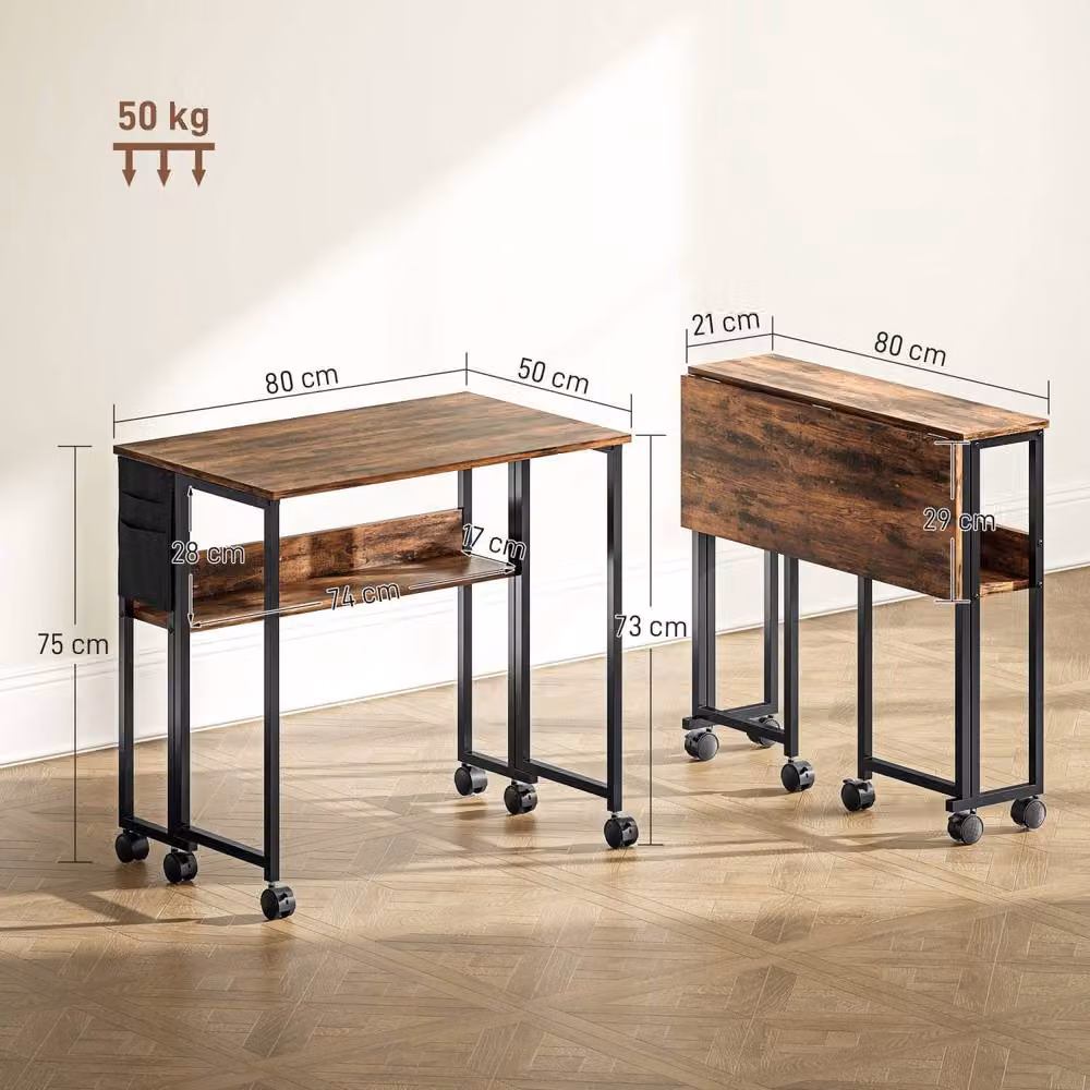 Wyld Haus Saha Drop Leaf Writing Desk in Rustic Brown, W: 80 cm, D: 50 cm, H: 75 cm – 3