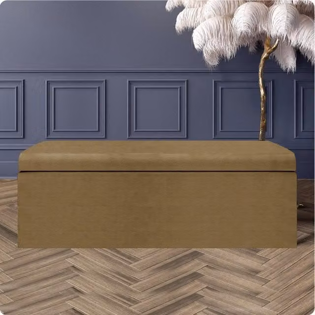 R&M Furnishers Large Plain Safar Upholstered Storage Ottoman End of Bed Bench in Brown Naples