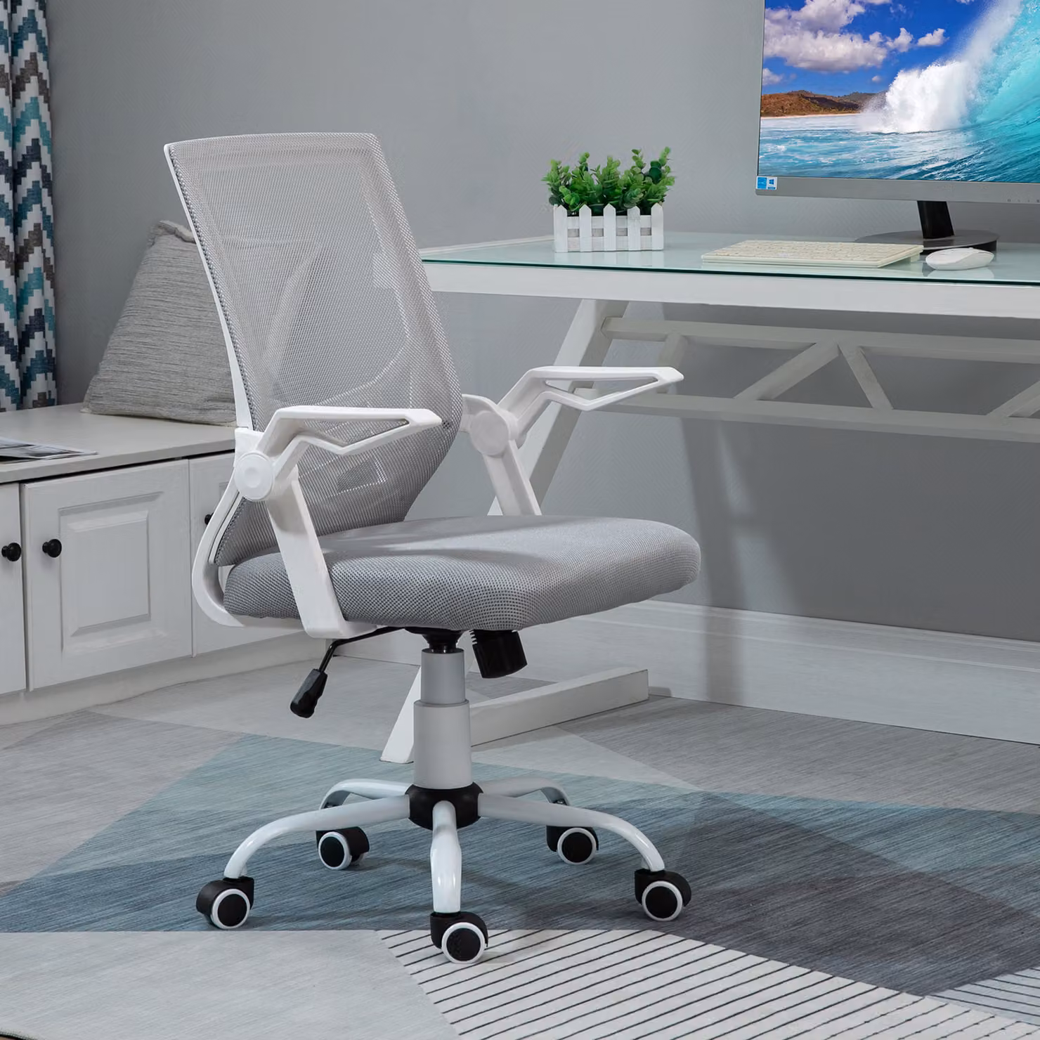 Vinsetto Ergonomic Mesh Home Office Desk Chair in Grey with Adjustable Lumbar Support and Flip-Up Arms – 2