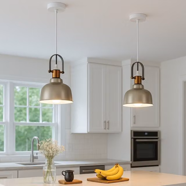 CGC Georgie Industrial Metal Dome Pendant Light in Champagne with Gold and Brass Fittings