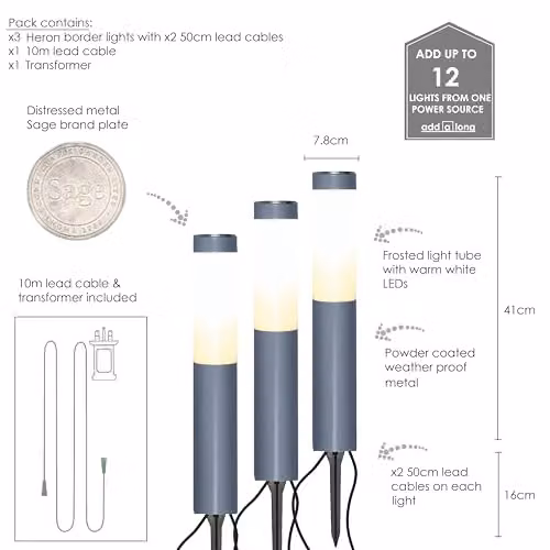 Noma Sage Heron Slate Border Garden Lights, Pack of 3, Grey – 2