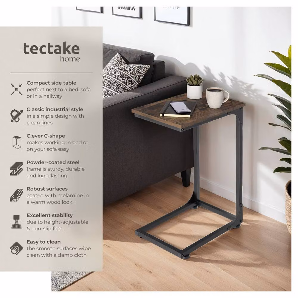 tectake Erie Industrial Style Bedside Table in Dark Brown, W/D/H: 40 x 30 x 63 cm – 2