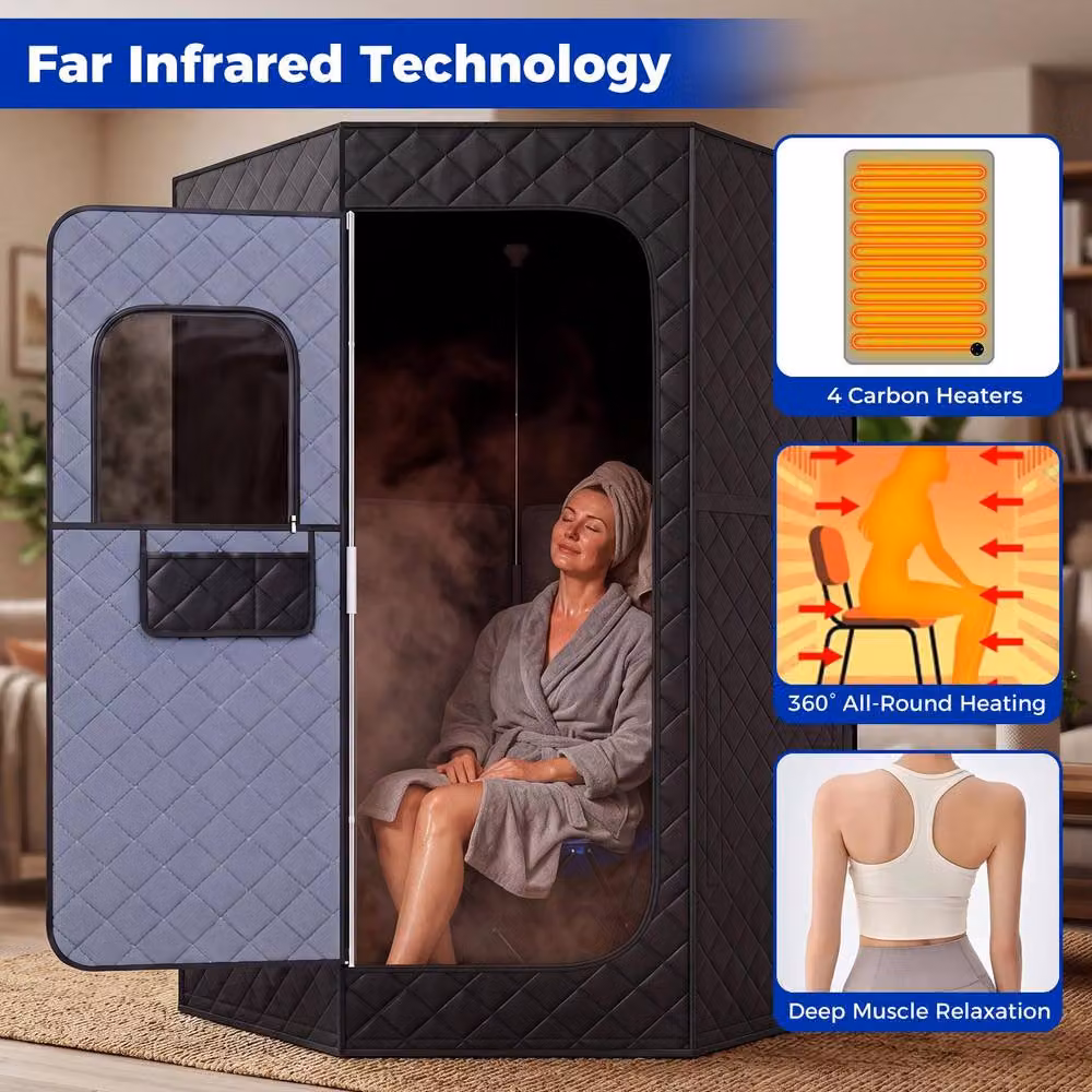 Costway Portable Full Body Far Infrared Sauna Tent with Heated Foot Pad, Black – 4