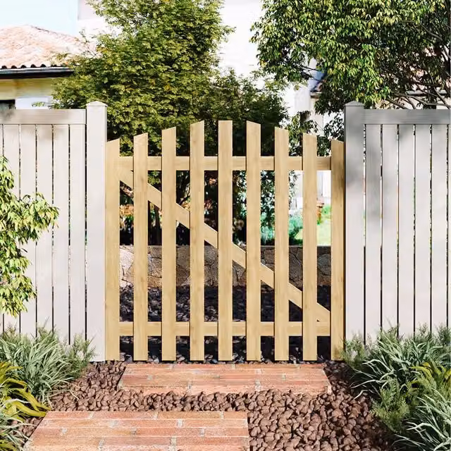 Komore Brown Spruce Wood Garden Fence Swing Gate with Latch, Width: 120 cm