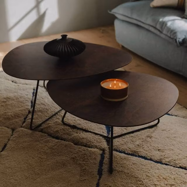 Statement Furniture Bergen Nesting Coffee Table Set in Bronze and Black, W86 x D75 x H37 cm and W78.5 x D68.5 x H32 cm