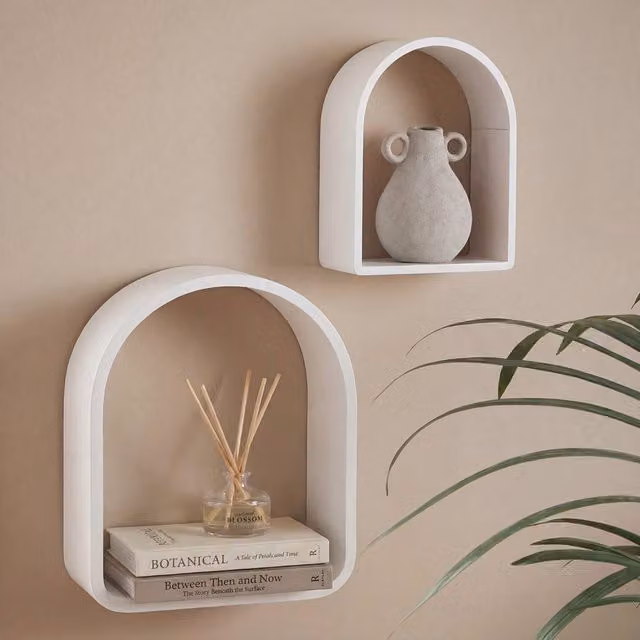 OHS 2 Pack Arched Floating Wall Mounted Display Shelves in White