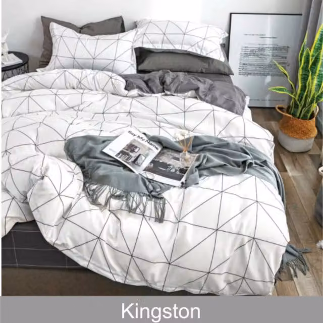 Ezysleep Kingston Graphic Printed Duvet Set with Pillowcases in Silver and White, 200cm