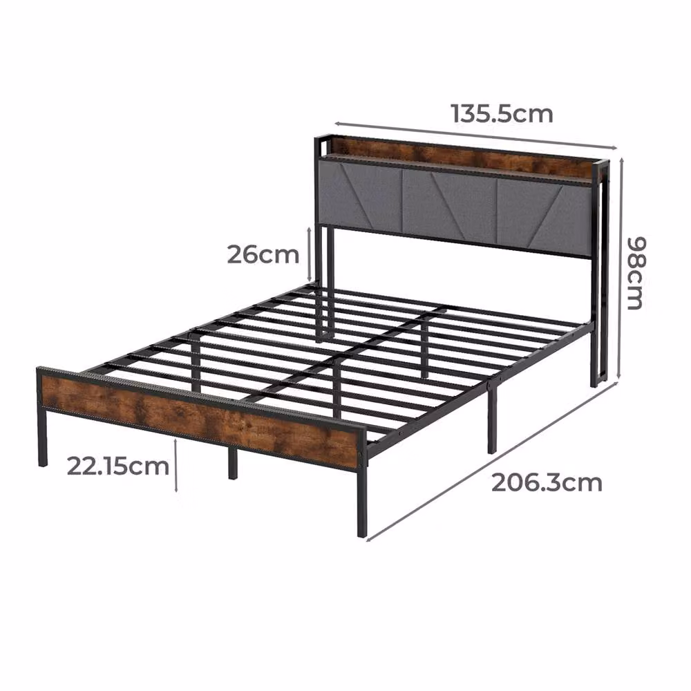 Nordara Heavy-Duty Metal Platform Bed Frame in Brown, Small Double, W/D/H: 120 x 200 cm – 2