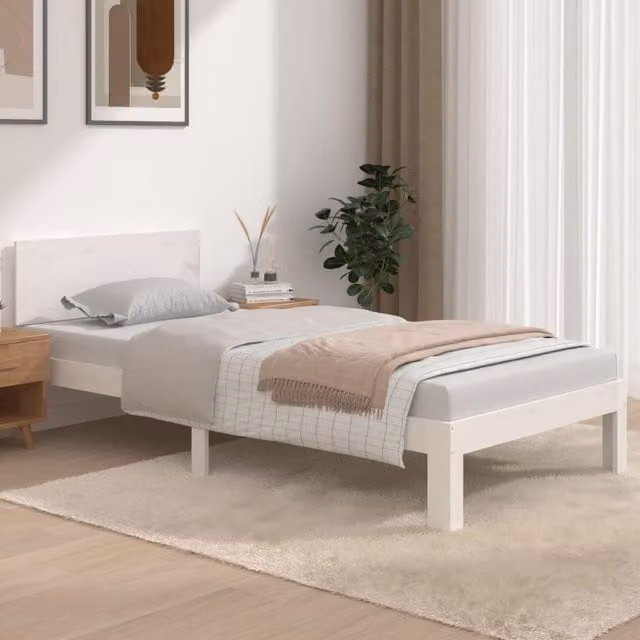 Berkfield Home Single Bed Frame in White Solid Pine Wood, W/D/H: 90 x 190 cm